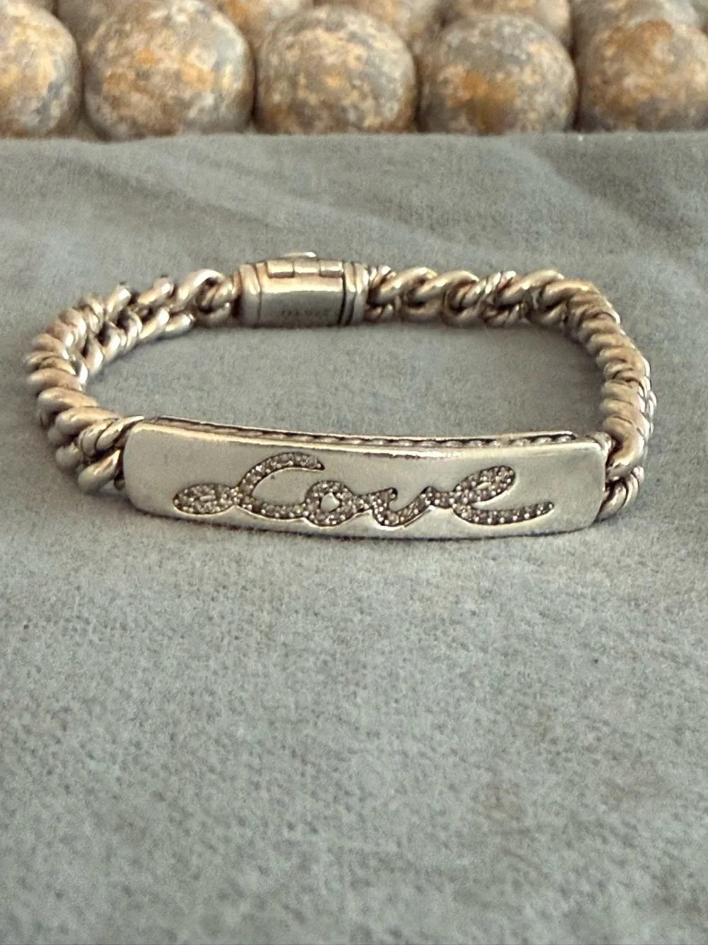 David Yurman Silver 'Love' Cable ID Bracelet - Picture 3 of 12